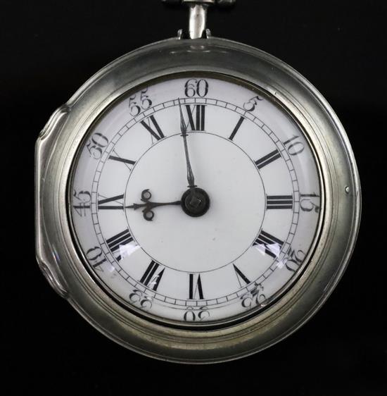 Conyers Dunlop, London, a George III silver pair-cased keywind cylinder pocket watch, No. 3525,